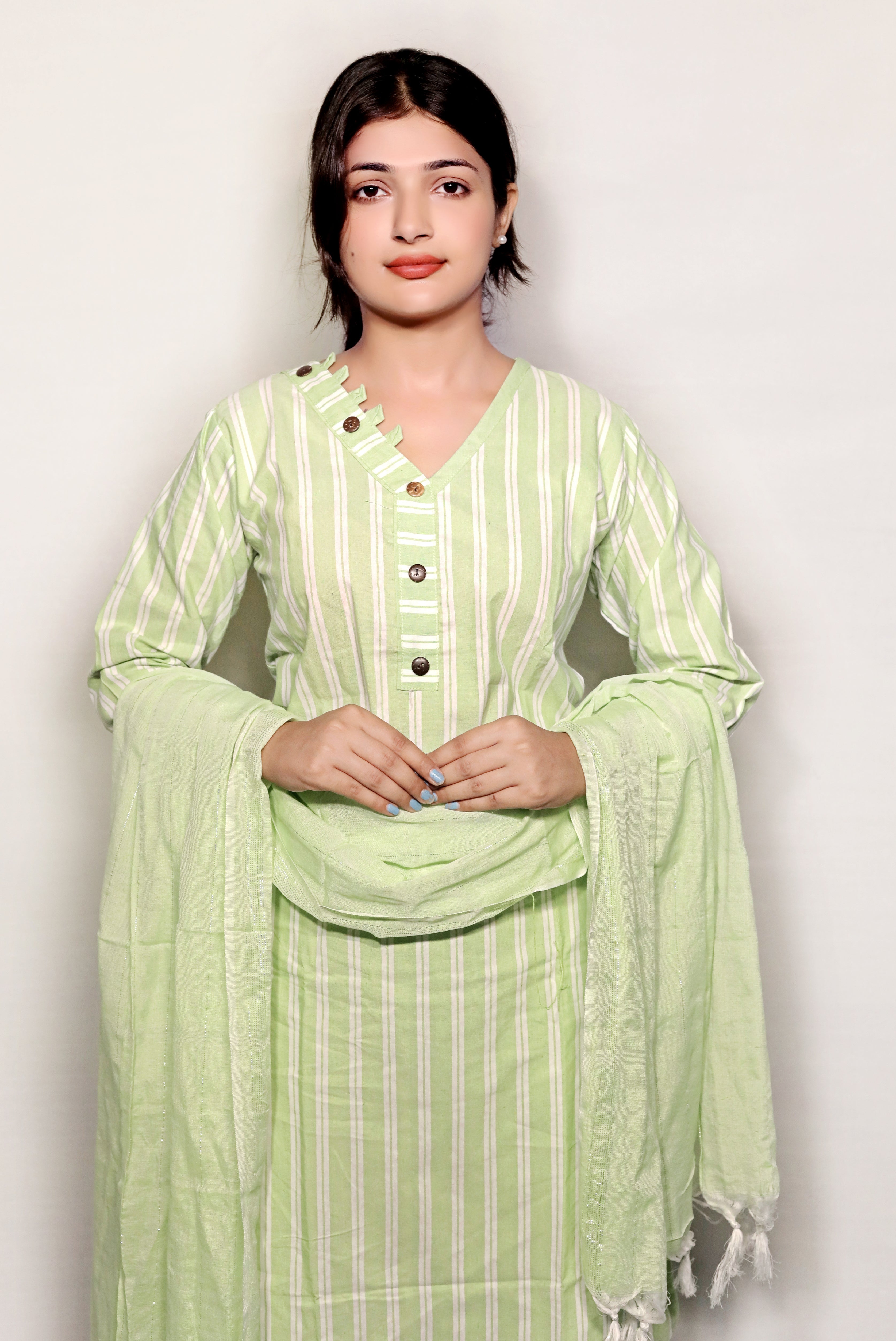 Lining with V - Neck Design Kurti Set