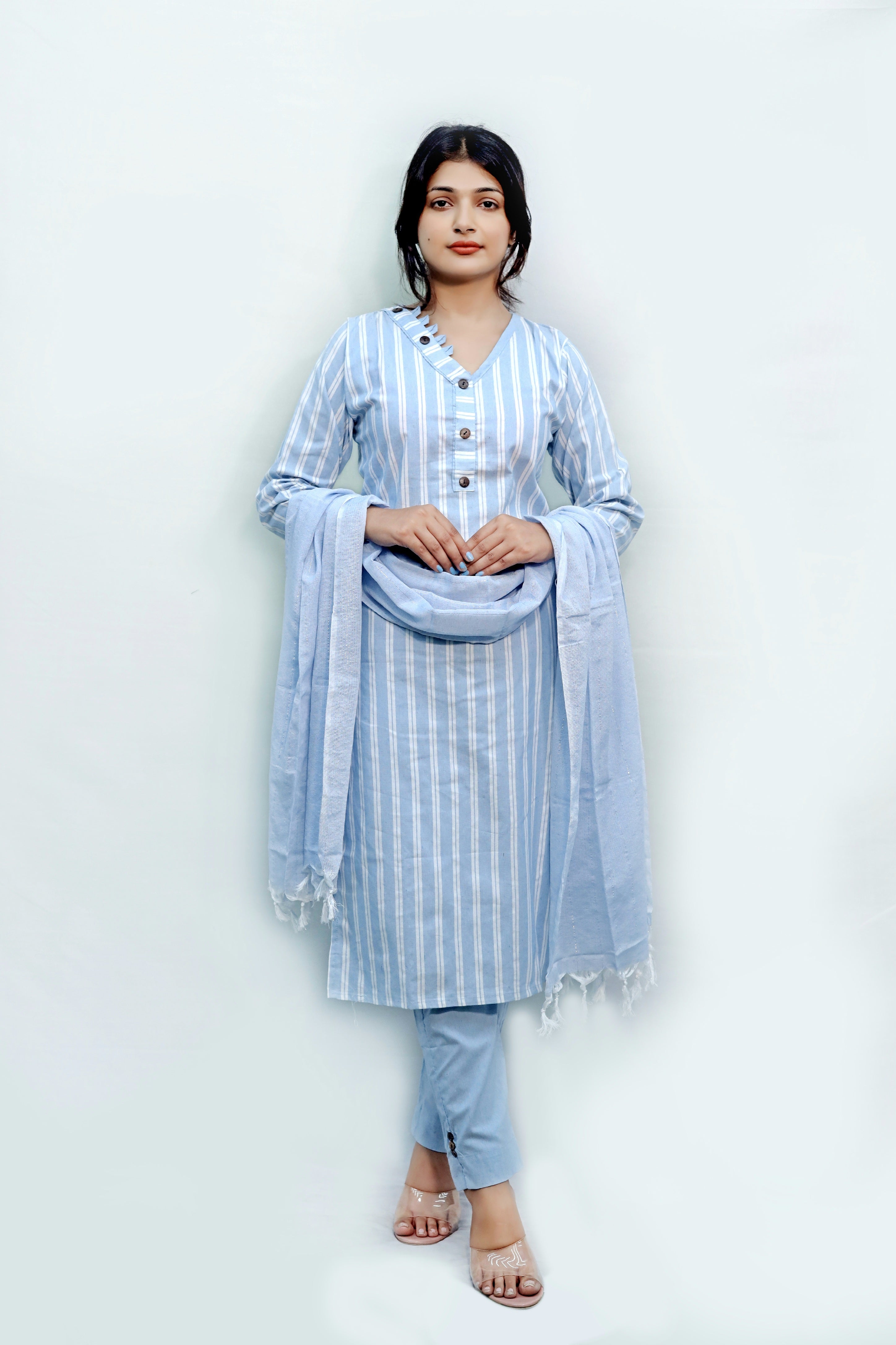 Lining with V - Neck Design Kurti Set