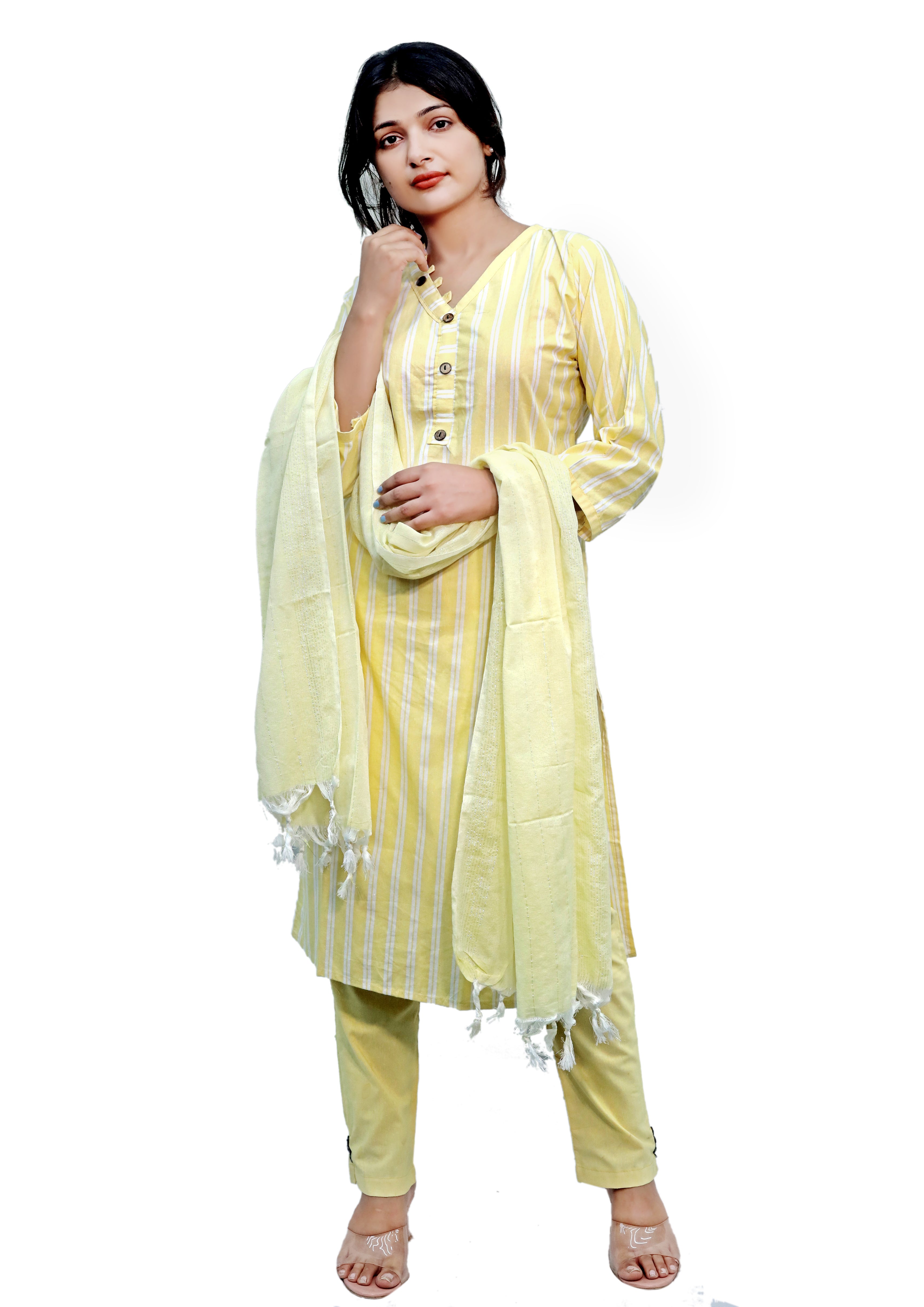 Lining with V - Neck Design Kurti Set